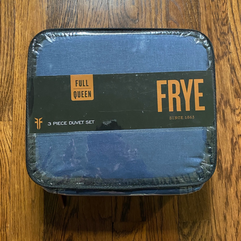 Frye Cotton Linen FULL / QUEEN Duvet Cover & Shams Set Blue New